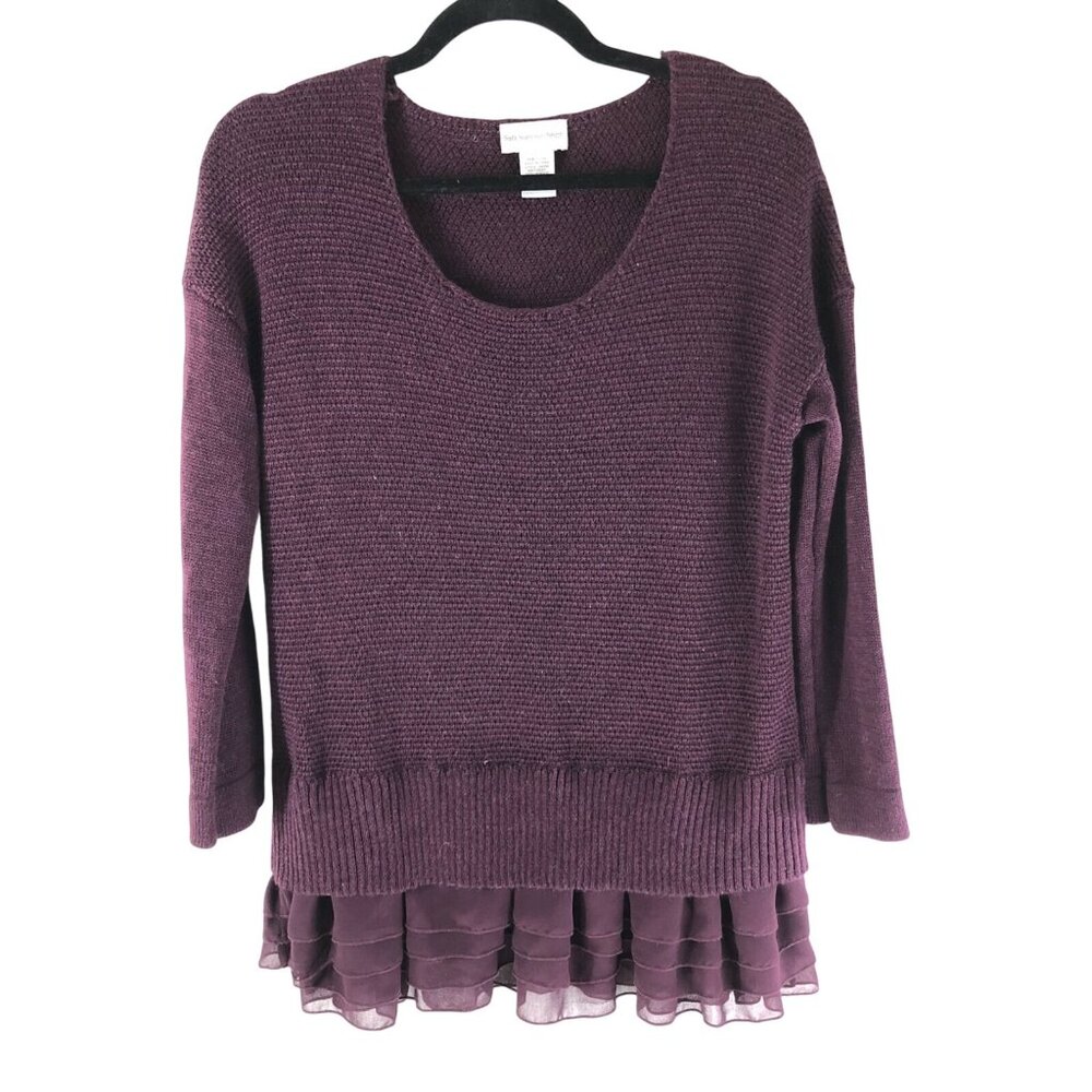 Soft Surroundings Womens Sweater Wool Blend Ruffle Shirttail Hem Burgundy PM
